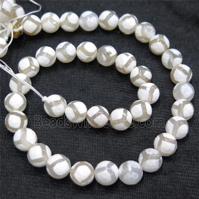 faceted round Tibetan Agate Beads, football