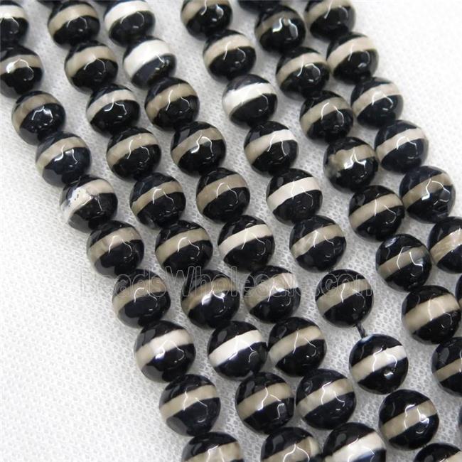 faceted round black Tibetan Agate Beads, line
