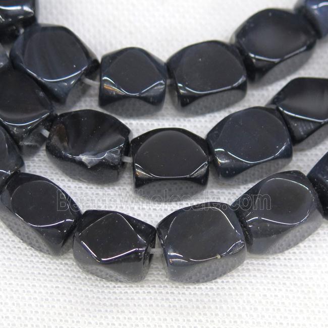 black Agate beads, faceted cuboid