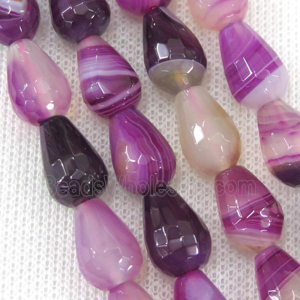 purple stripe Agate beads, faceted teardrop