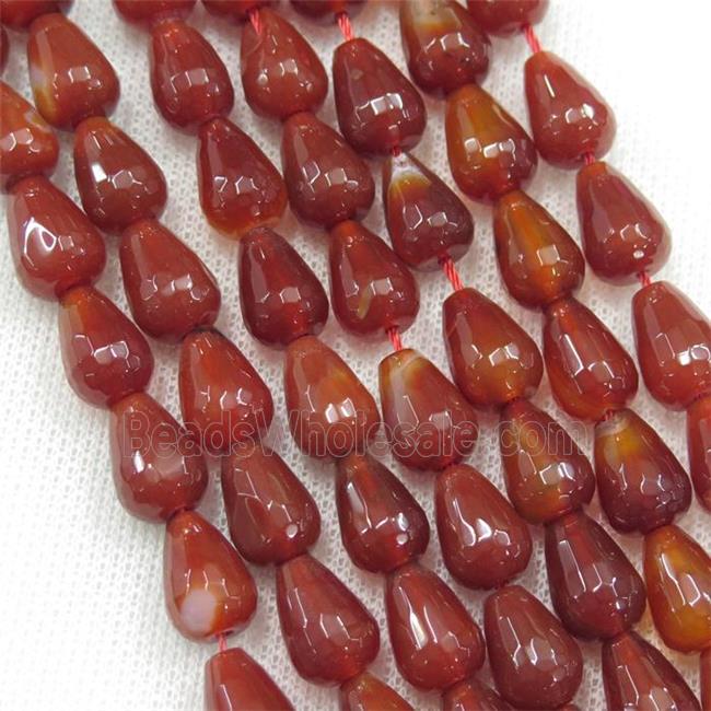 red carnelian agate beads, faceted teardrop