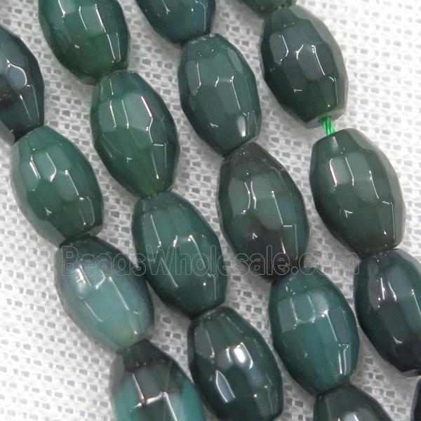 green Agate beads, faceted barrel