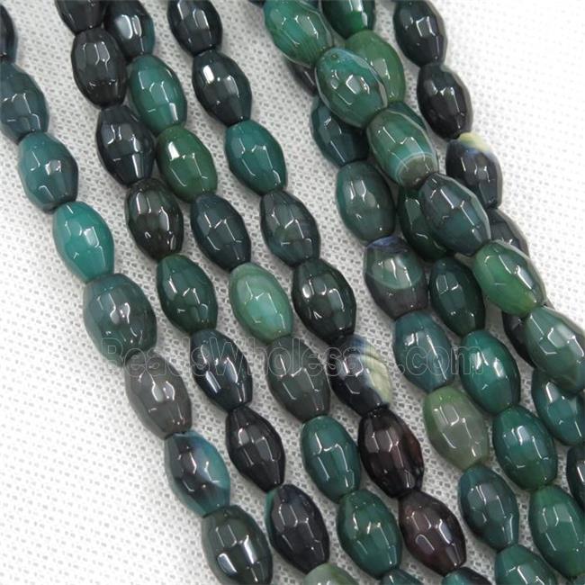 green Agate beads, faceted barrel