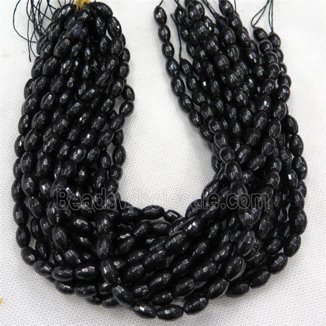 black Agate beads, faceted barrel
