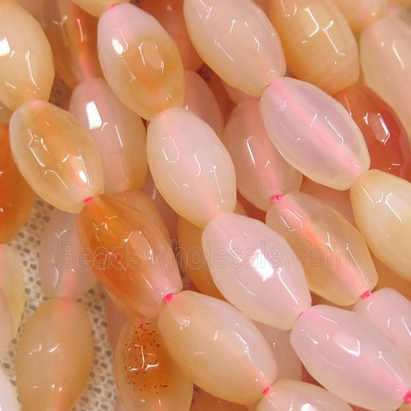 pink Agate beads, faceted barrel