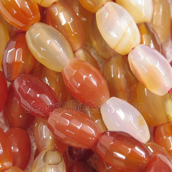 red Agate beads, faceted barrel