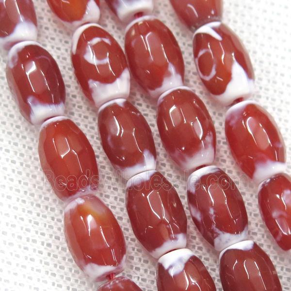 red Agate beads, faceted barrel