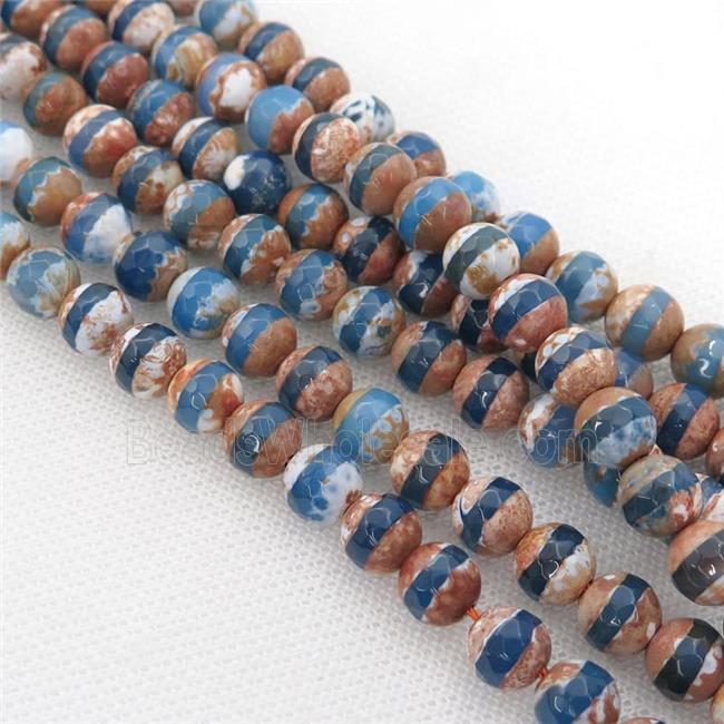 Tibetan Style Agate Beads Blue Faceted Round