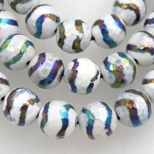 faceted round Tibetan Agate beads, wave, AB color electroplated