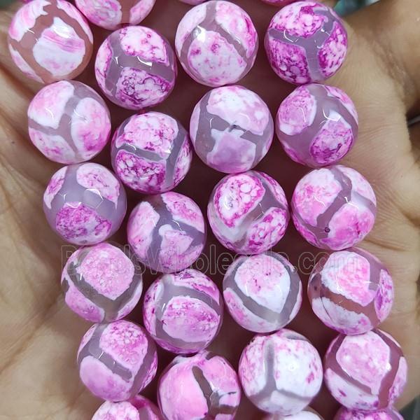 Tibetan Agate Beads Faceted Round Hotpink Dye B-Grade