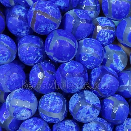 faceted round Tibetan Agate beads, blue dye