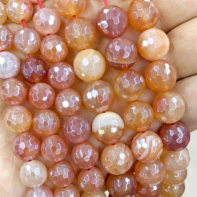 Red Stripe Agate Beads, faceted round, light electroplated