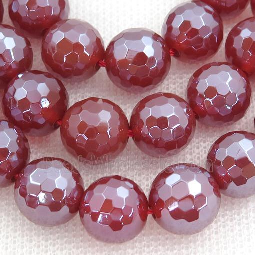 Faceted Round Agate Beads Red Electroplated