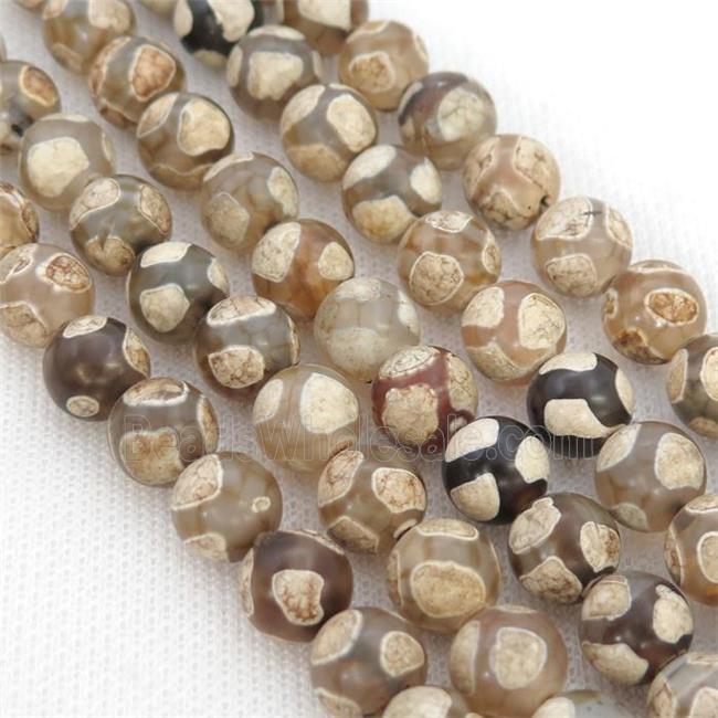 round Tibetan Agate Beads, football, khaki