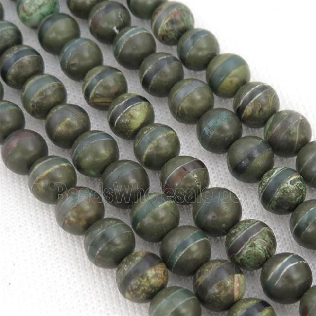 round Tibetan Agate Beads, green line