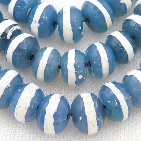 blue Tibetan Style Agate Beads, faceted rondelle