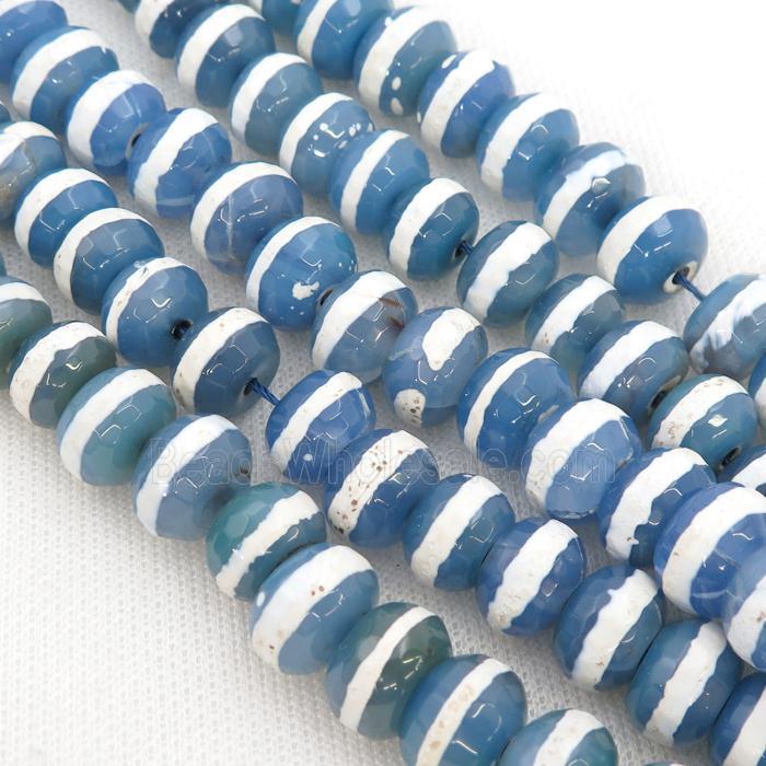 blue Tibetan Style Agate Beads, faceted rondelle