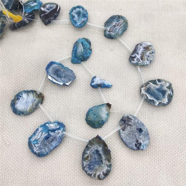 blue Agate Geode Druzy slice beads, top-drilled