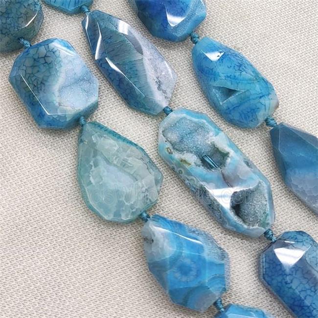 blue Agate Geode Druzy Beads, freeform