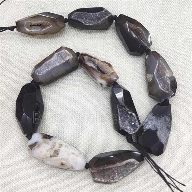 black Agate Geode Druzy Beads, freeform