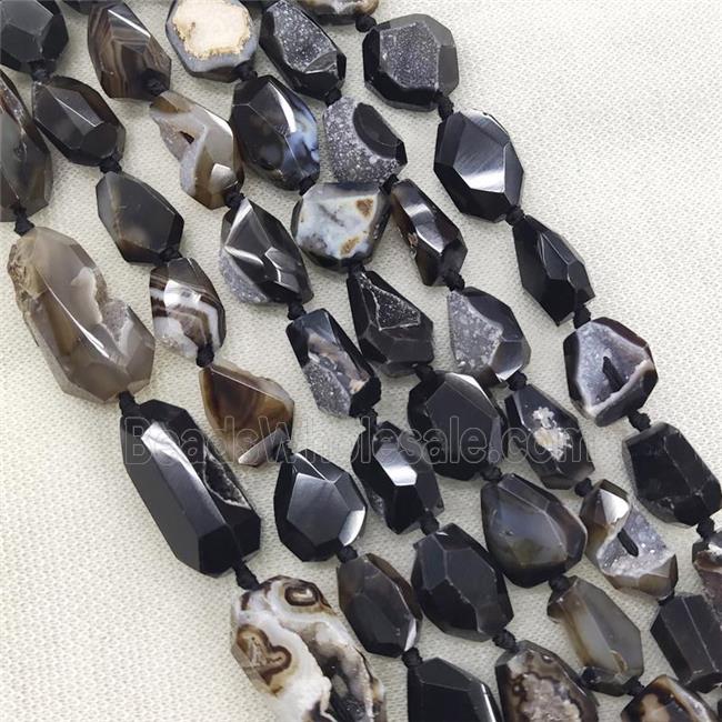 black Agate Geode Druzy Beads, freeform