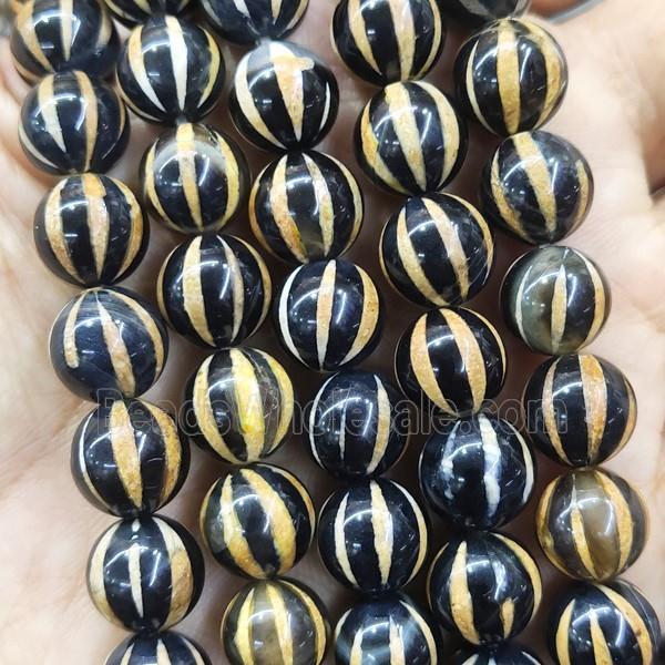 round tibetan Agate beads, yellow, pumpkin