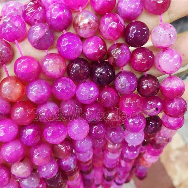 Natural Agate Beads Faceted Round Hotpink Dye B-Grade