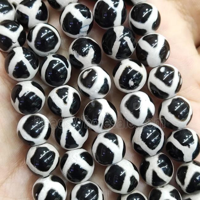 Black Tibetan Agate Round Beads Smooth Football