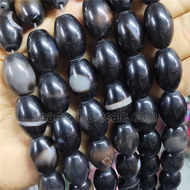 Black Agate Barrel Beads Smooth