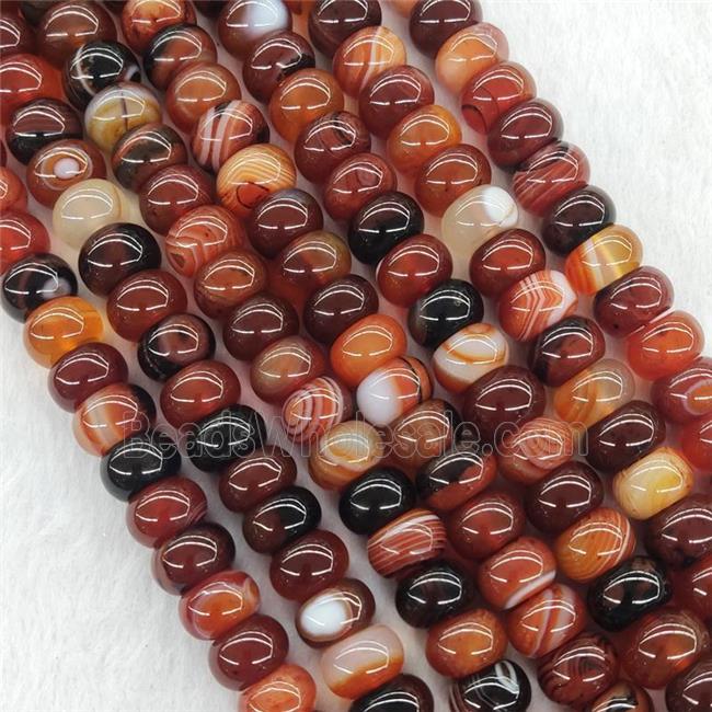 Red Striped Agate Rondelle Beads Smooth