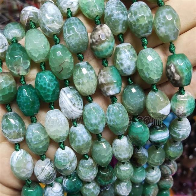 Green Fire Agate Barrel Beads Faceted