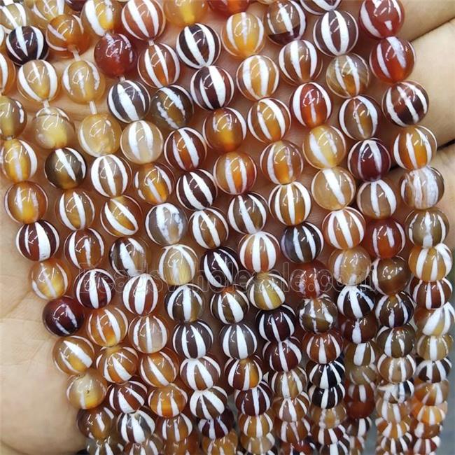 Red Tibetan Agate Beads Round Smooth Watermelon