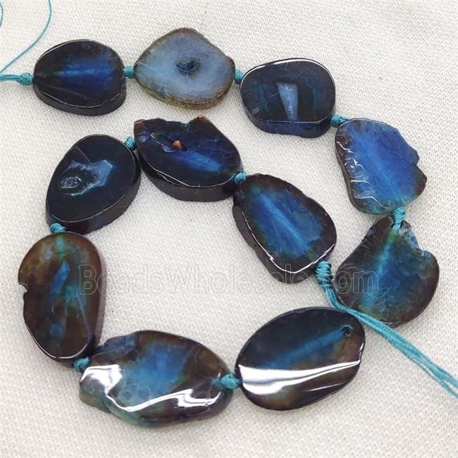 Natural Agate Slice Beads Blue Dye