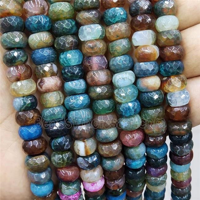 Natural Agate Rondelle Beads Dye Faceted Multicolor