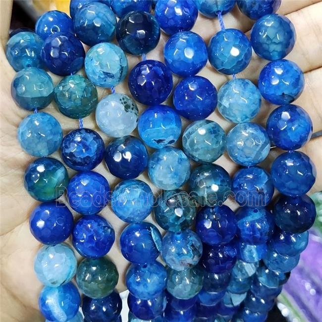 Natural Agate Beads Faceted Round Blue Dye B-Grade
