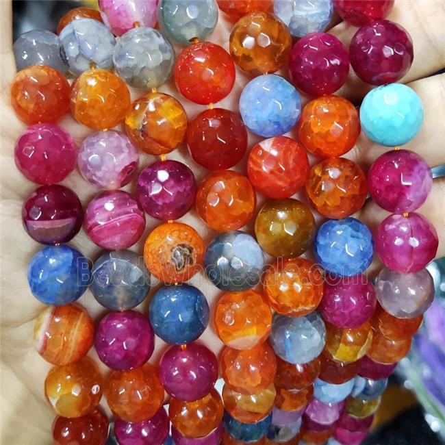 Natural Agate Beads Faceted Round Mixed Color Dye B-Grade