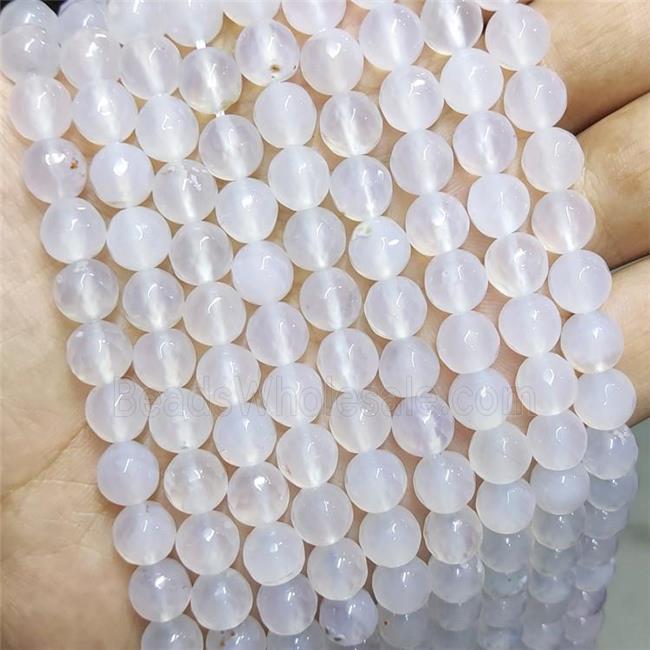 White Agate Beads Faceted Round