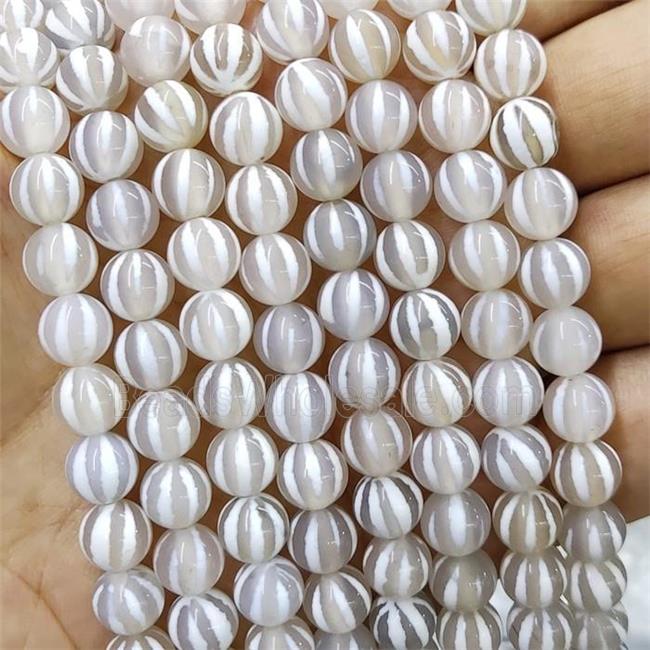 White Tibetan Agate Beads Smooth Round