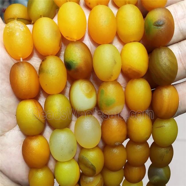 Natural Agate Barrel Beads Yellow Dye Matte