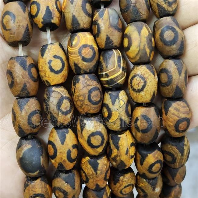 Tibetan Agate Barrel Beads Yellow Dye Eye
