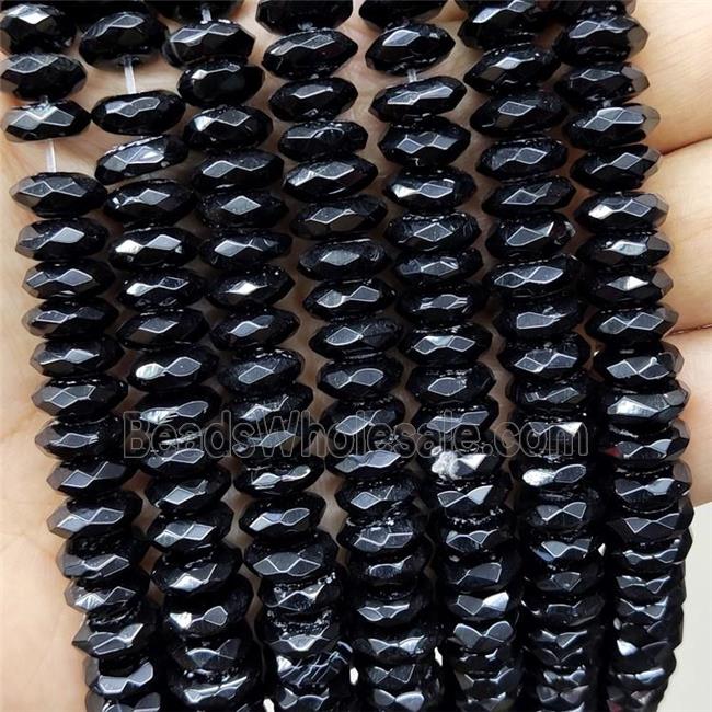 Natural Black Onyx Agate Beads Faceted Rondelle B-Grade