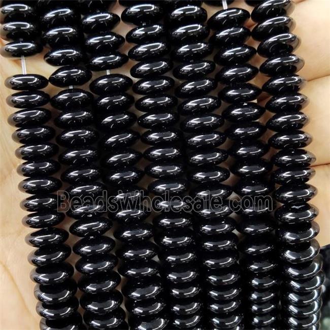 Natural Black Onyx Agate Beads Rondelle Smooth
