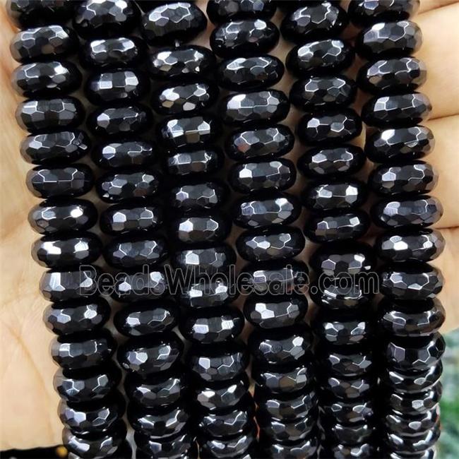 Natural Black Onyx Agate Beads Faceted Rondelle