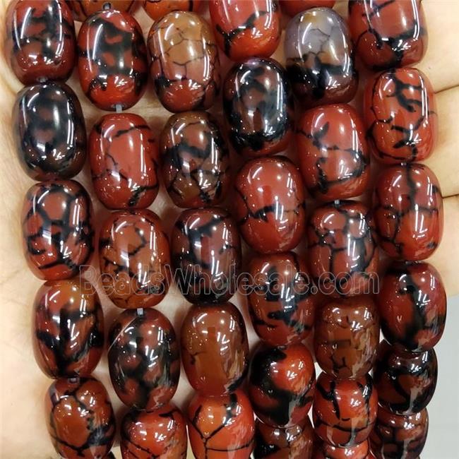 Natural Dragon Veins Agate Barrel Beads Red