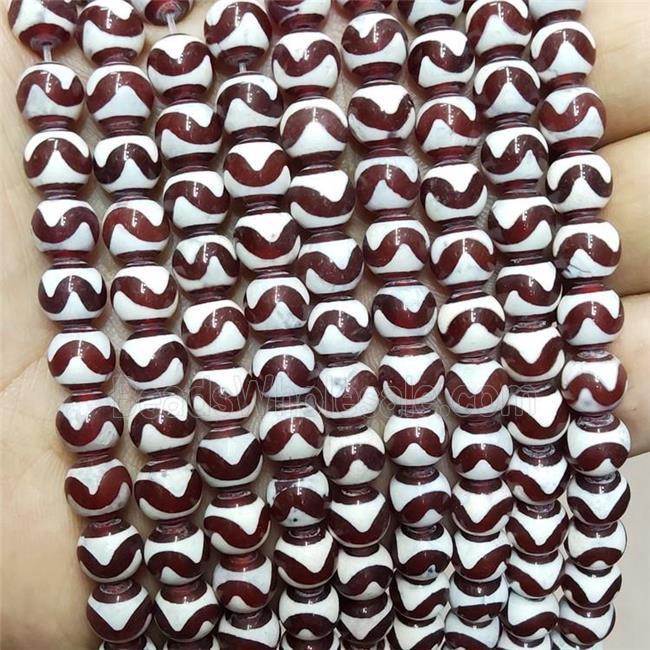 Tibetan Agate Beads Smooth Round Red Wave