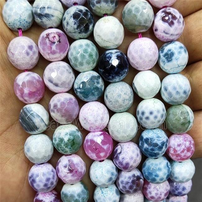 Fire Agate Beads Dye Faceted Round Mixed Color