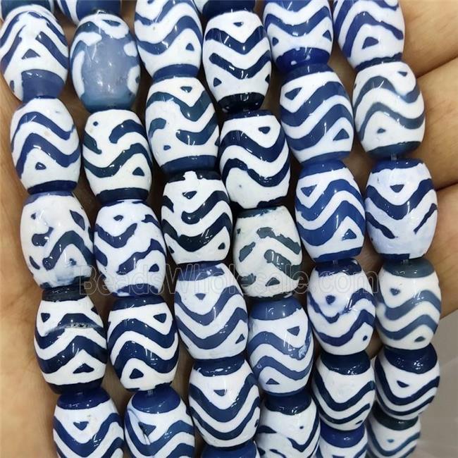 Tibetan Agate Barrel Beads Smooth Blue