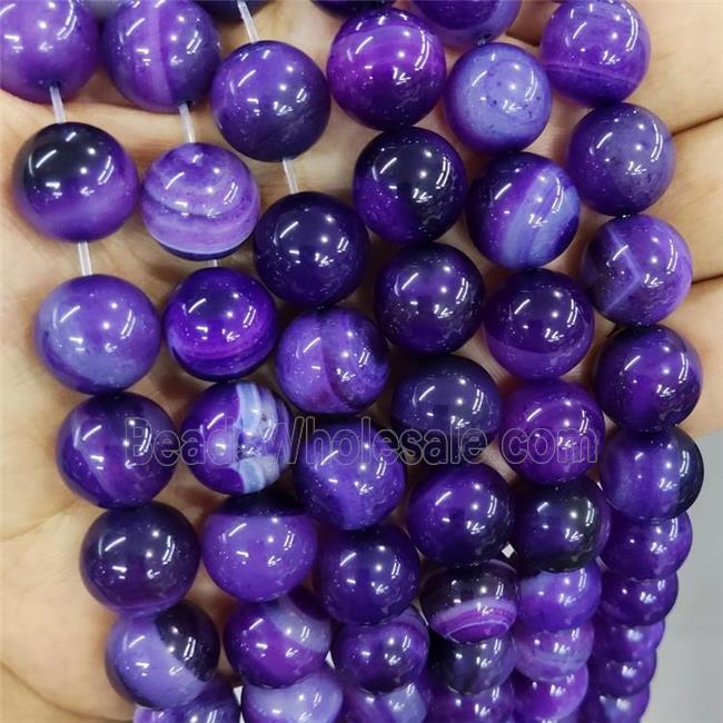 Natural Stripe Agate Beads Purple Dye Smooth Round