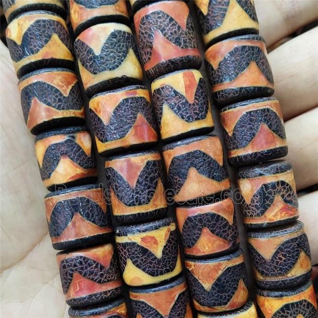 Tibetan Agate Column Beads Wave Tube Orange Dye