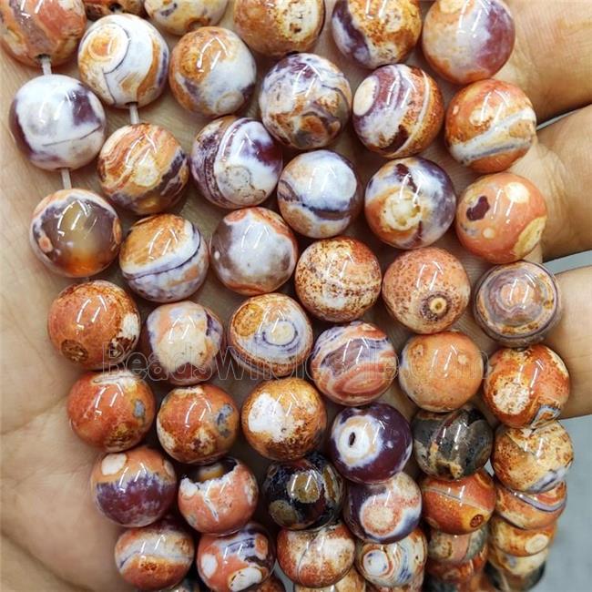 Orange Fire Agate Beads Dye Smooth Round
